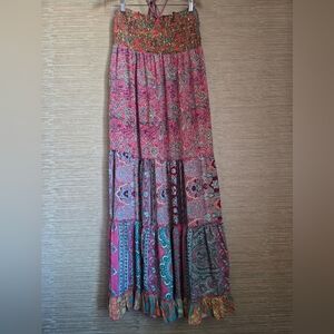 KARMA Highway Boho Patchwork Tiered Maxi Dress One Size Hippie Gypsy